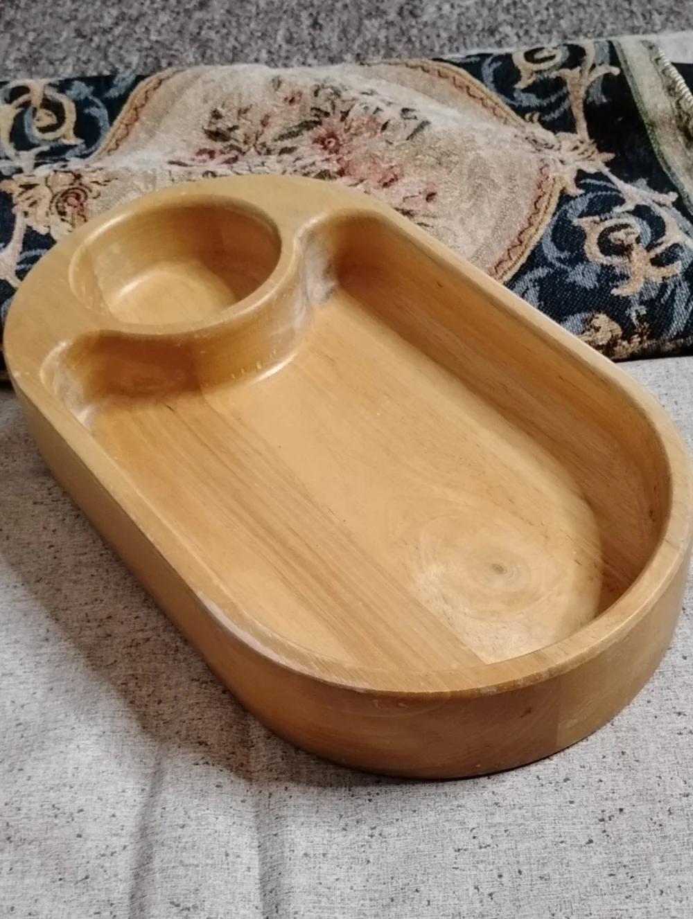Wood Serving Tray with Integrated Dip Bowl - Natural